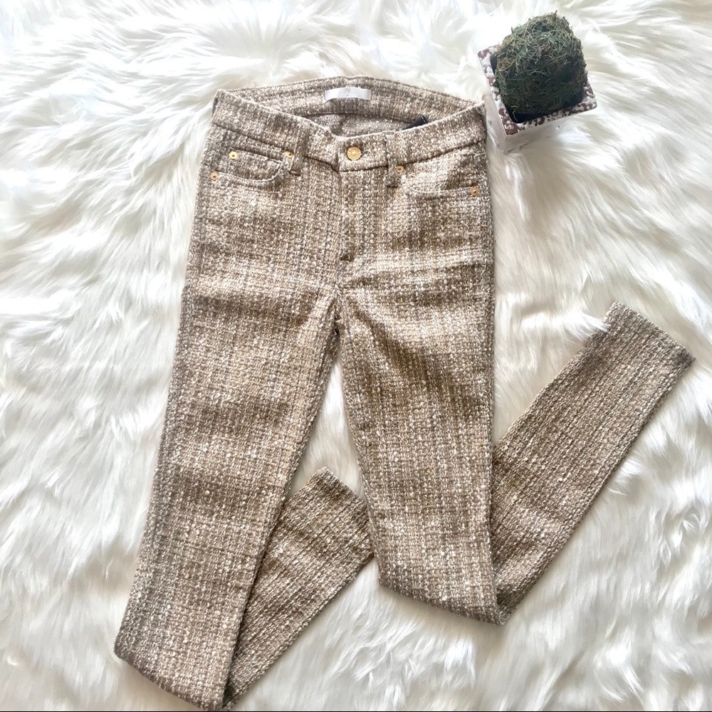 7 For All Man Kind Woven Gold Skinny Pants Sz 27
